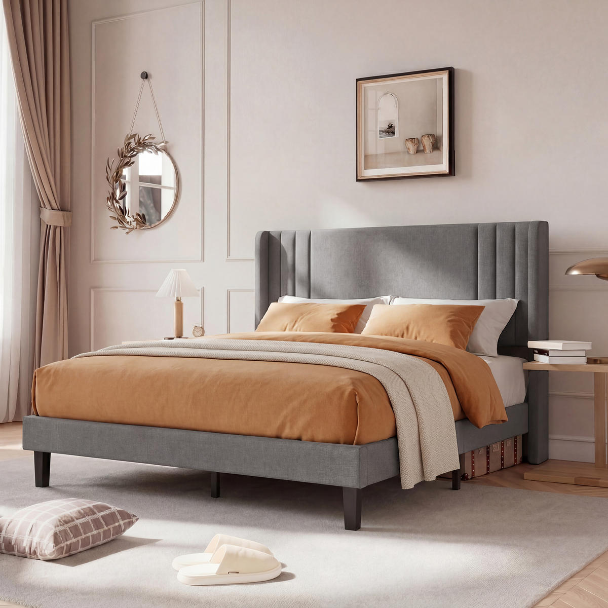 POLSTERBETT 160x200 cm Kopfteil Lattenrost Stoff grau modern - Grau, Holz (160/200cm) - LEBENLANG