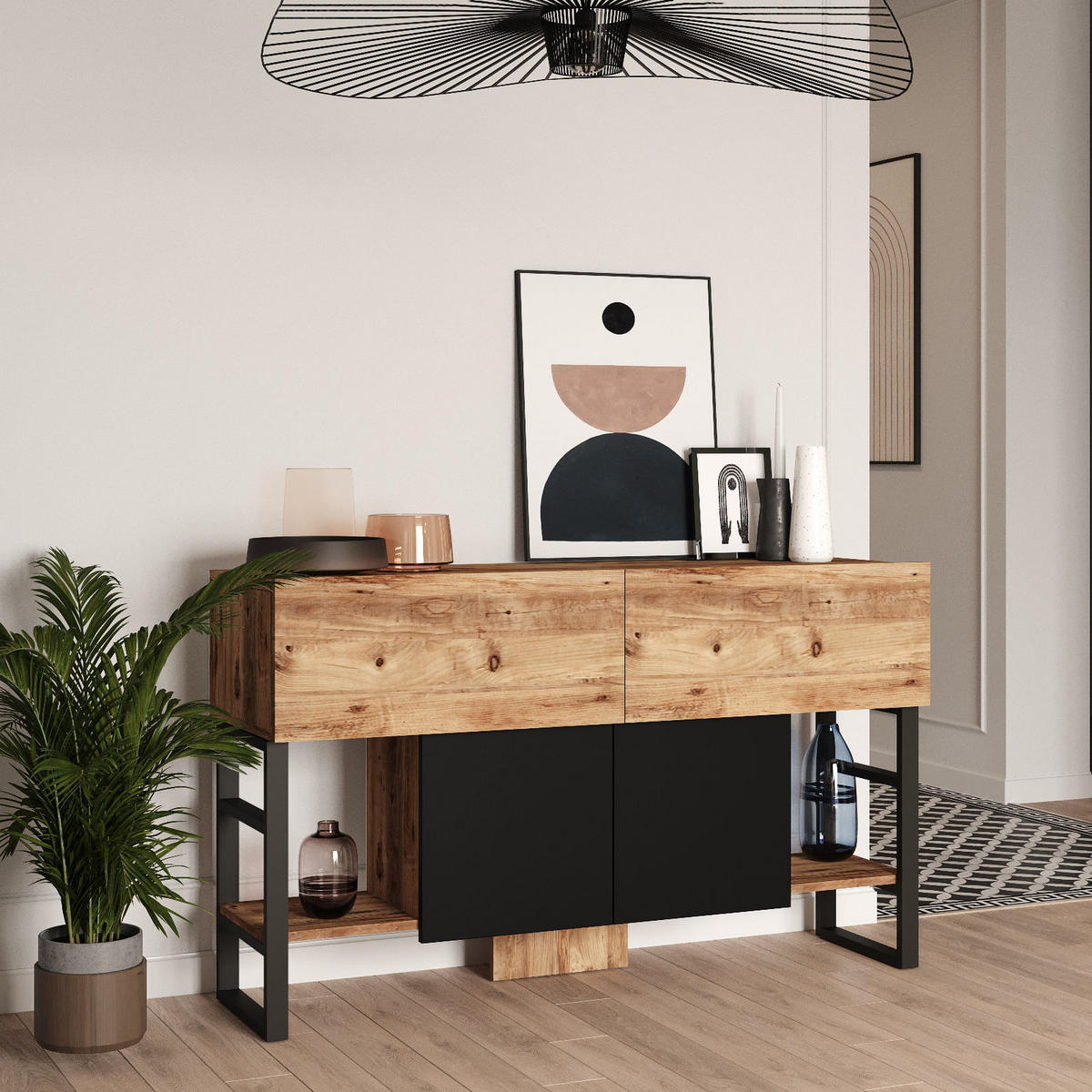 BUFFETSCHRANK mel beige - Beige, Holz (43/84/140cm) - Habitat Garten