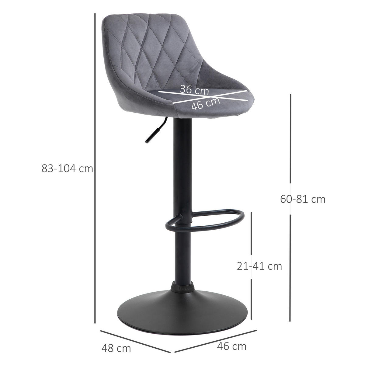 BARHOCKER 2er-Set Dunkelgrau 48.0/46.0/104.0 cm - Dunkelgrau, Textil (46/104/48cm)