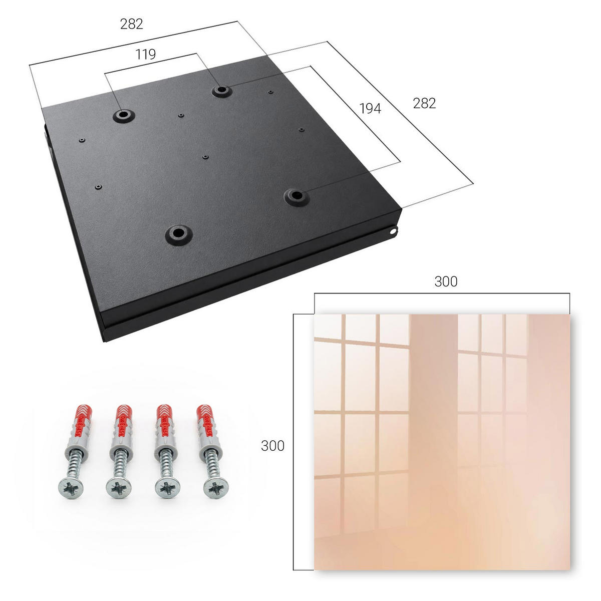 SCHLÜSSELBOX Schwarz 30x30 cm- Türöffnung nach rechts - Pastellfarbene Stimmung - Beige, Metall (30/30/5cm) - TULUP