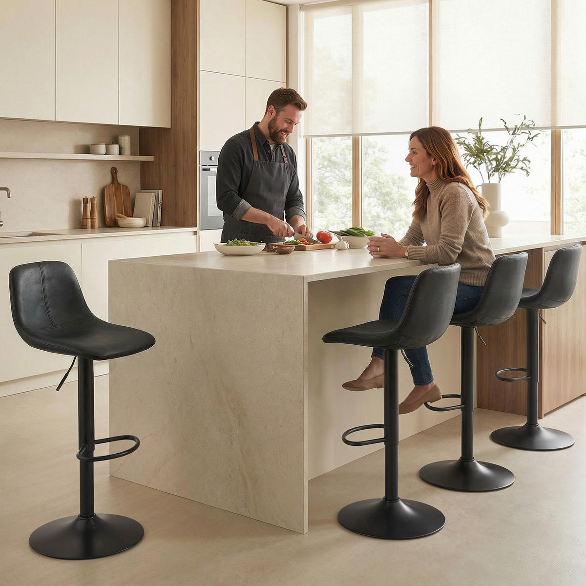 BARHOCKER 2er-Set DE-14822 höhenverstellbar mit Rückenlehne Schwarz - Schwarz, Metall (37/104/44cm) - ComfortXL