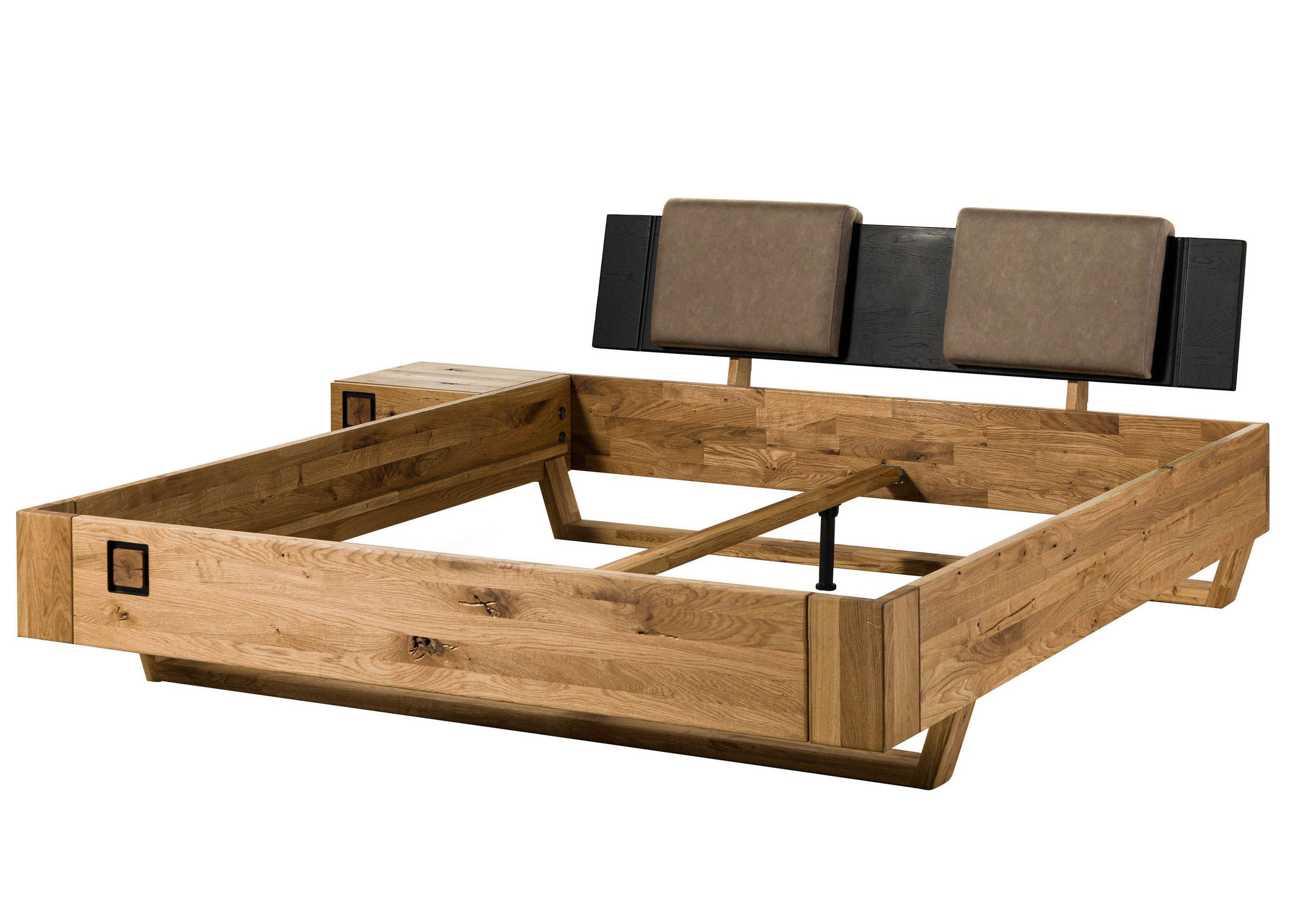 BETT mit Nachttisch Massivholz Wildeiche 140 x 200 x 86 natur KITZBÜHEL #264 - Naturfarben, Holz (140/200cm) - Massivmoebel24