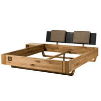 BETT mit Nachttisch Massivholz Wildeiche 140 x 200 x 86 natur KITZBÜHEL #264 - Naturfarben, Holz (140/200cm) - Massivmoebel24