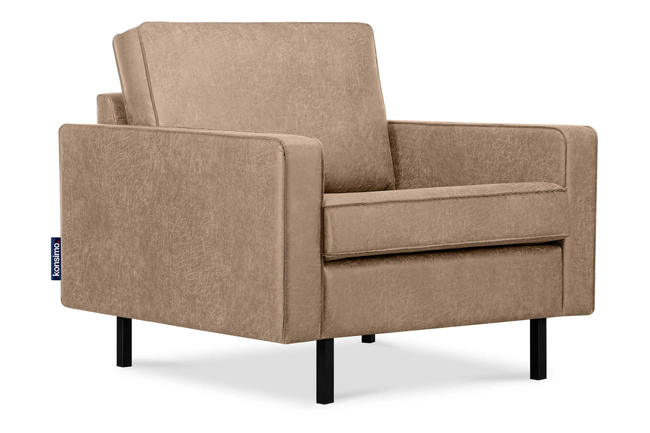 SESSEL INVIA mit Armlehnen auf hohen Metallbeinen vintage, Lederoptik-Stoff, Beige - Beige/Schwarz, Textil (98/87/98cm) - KONSIMO®