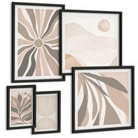 BILDER SET 5er Set - 50x50 cm & 20x30 cm & 40x60 cm Schwarzer Rahmen - Abstrakte Pflanzenmuster - Schwarz, Kunststoff (40/60cm) - TULUP