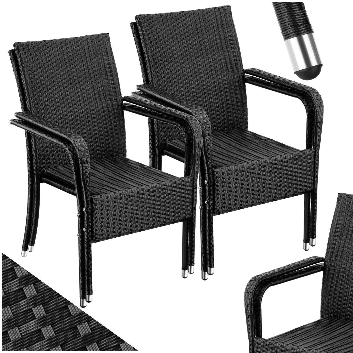 RATTANSTUHL 4er Set Girona,58 x 67 x 90 cm, Belastbarkeit 120 kg,schwarz - Schwarz, Kunststoff (58/90/67cm) - tectake