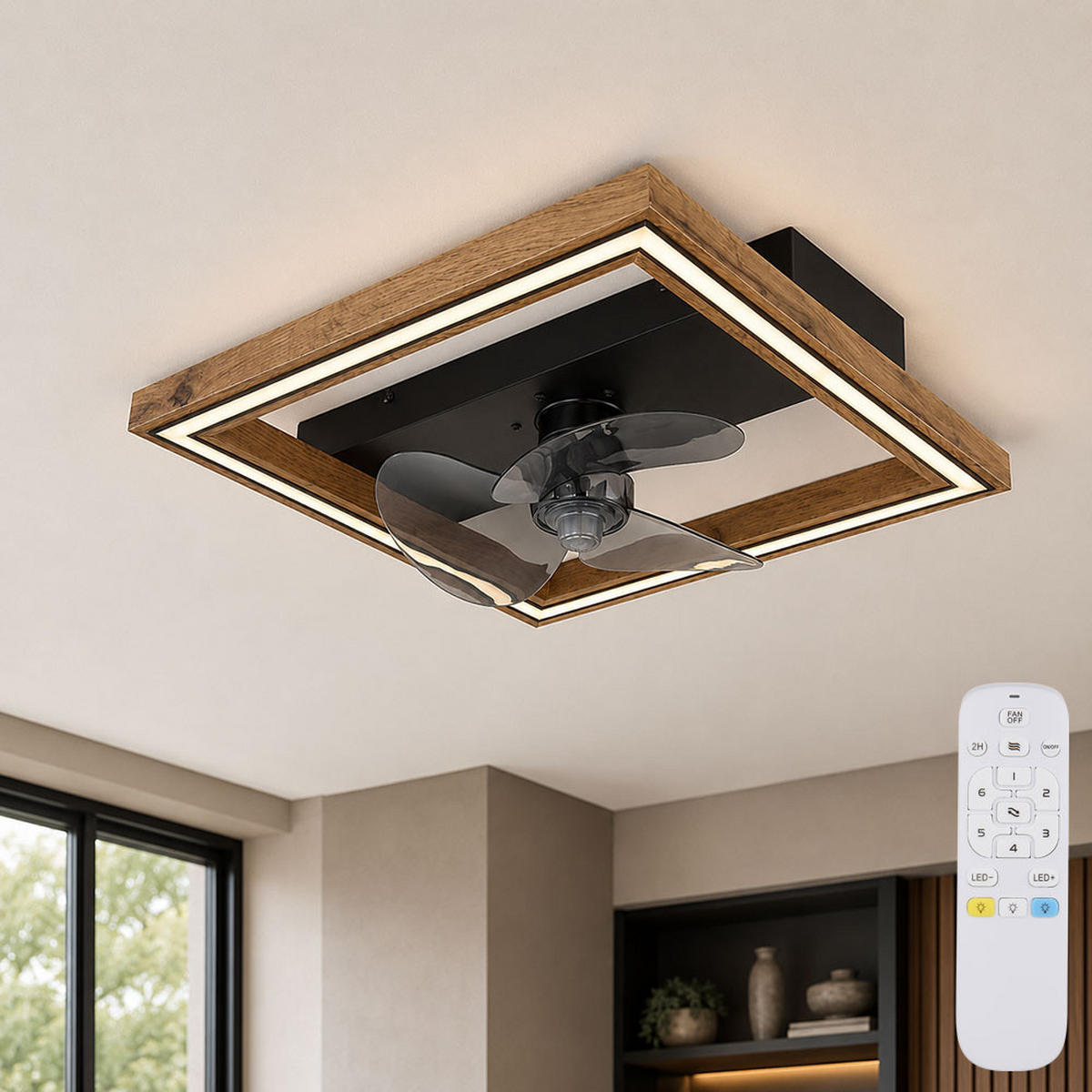 LED DECKENLEUCHTE Celinata Braun Holzoptik - Braun, Metall (44/44/13.5cm) - Globo Lighting