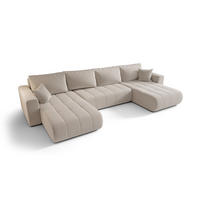WOHNLANDSCHAFT LARA U-Form hellbeige Strickstoff Wind 5 - Schlaffunktion, Bettkasten - Weiß, Textil (385/85/175cm) - Cornero