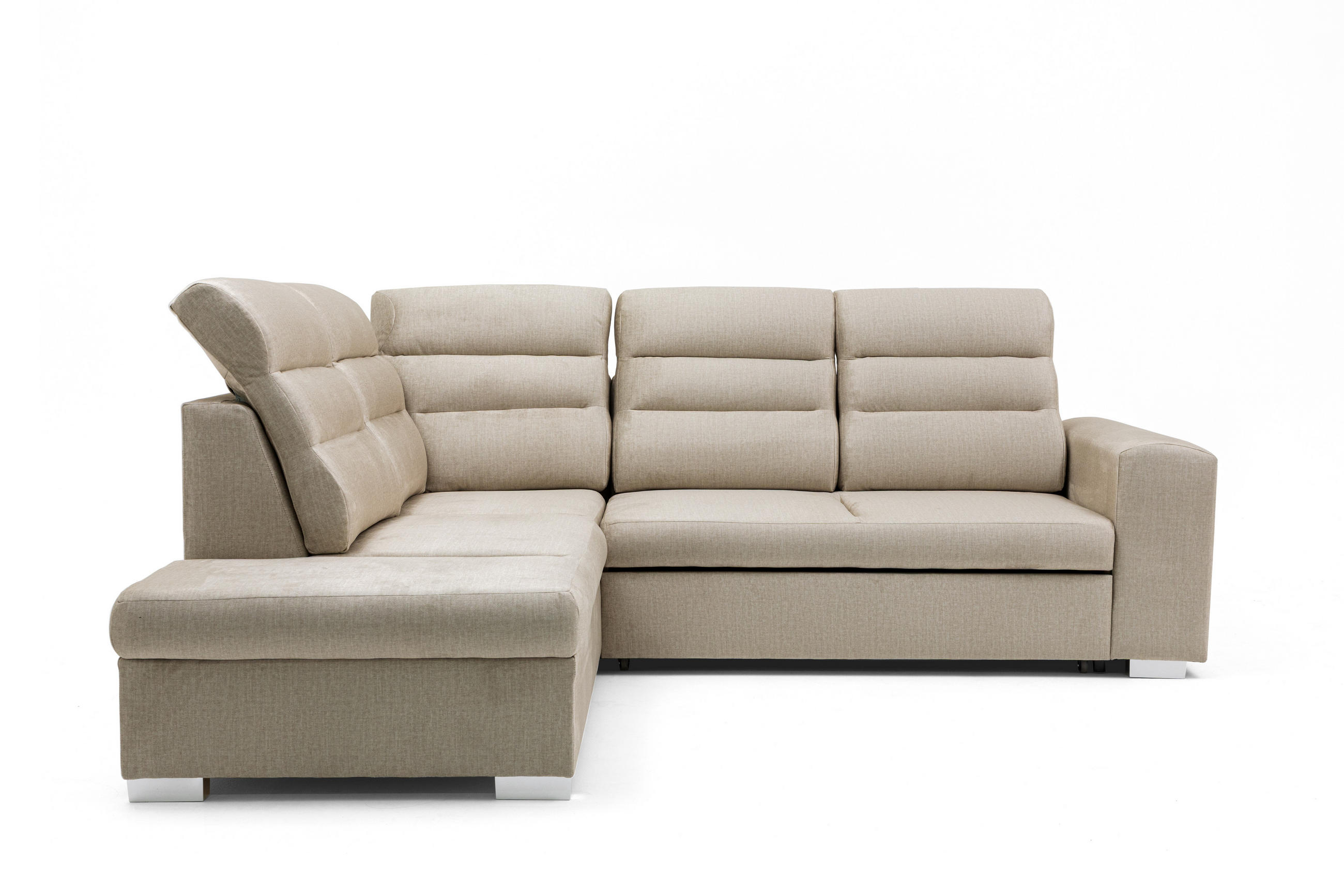 ECKSOFA CLOUD L Links mit Schlaffunktion 120x190 Velours Beige - Chromfarben/Beige, Holz/Kunststoff (202/260cm) - Muffo