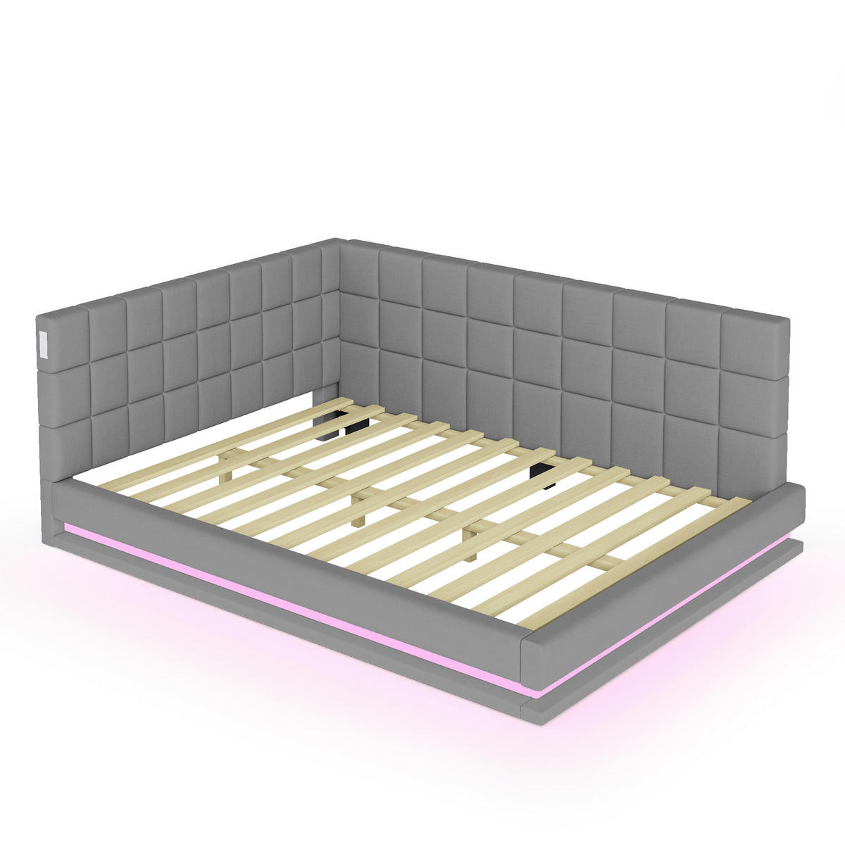POLSTERBETT aus Leinen 160x200 cm Grau mit LED-Beleuchtung, USB-Anschluss und Lattenrost - Grau, Textil (160/200cm) - Modfu