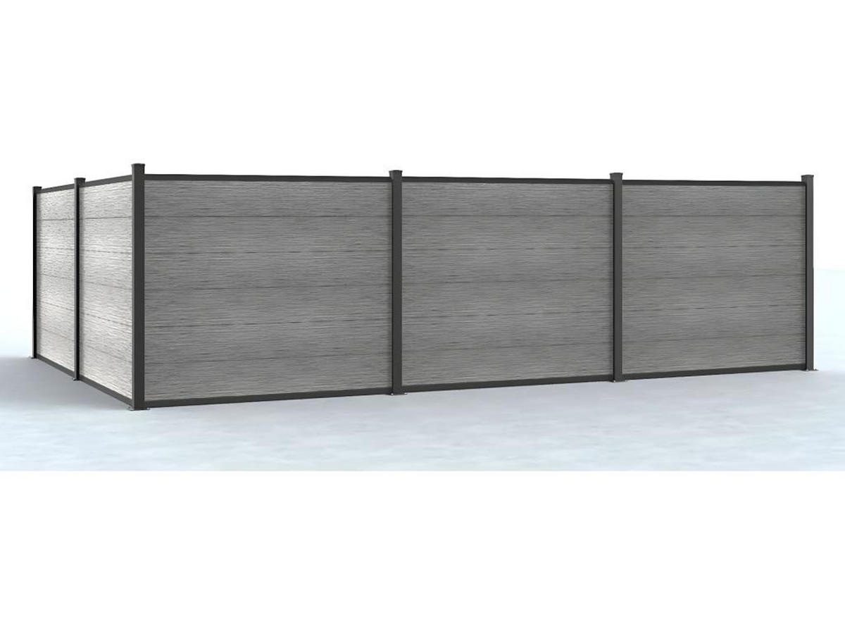 SICHTSCHUTZ zum Einsenken - H 156 cm - Set aus 6 Verbundstofflamellen + 2 Pfosten - Hellgrau - ENOLA - Hellgrau, Holzwerkstoff (2/156cm) - Vente-Unique