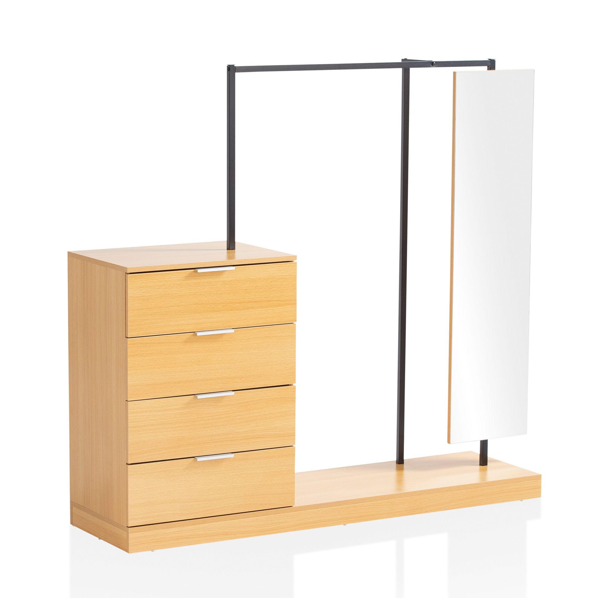GARDEROBE Eiche-Dekor 145x138x40,5cm mit Kommode und Spiegel - Eichefarben/Braun, Glas (145/138/41cm) - KADIMA DESIGN