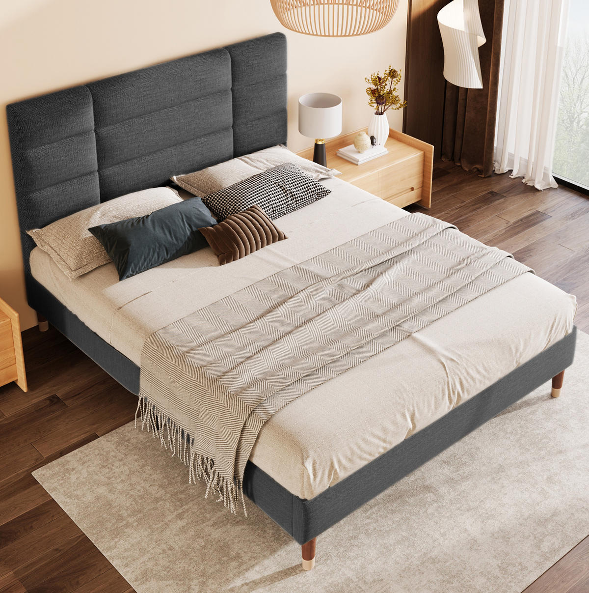 POLSTERBETT mit Lattenrost und Matratze 140x200 cm Grau aus Leinen mit Stauraum - Grau, Textil (140/200cm) - IVMEU
