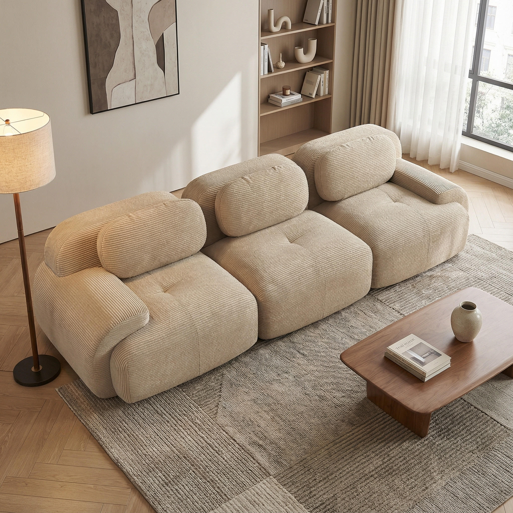 Thumbnail - Urban Meuble 3-Sitzer-Sofa, Beige, Textil, 298x75x103 cm, Wohnzimmer, Sofas & Couches, Sofas, 3-Sitzer Sofas