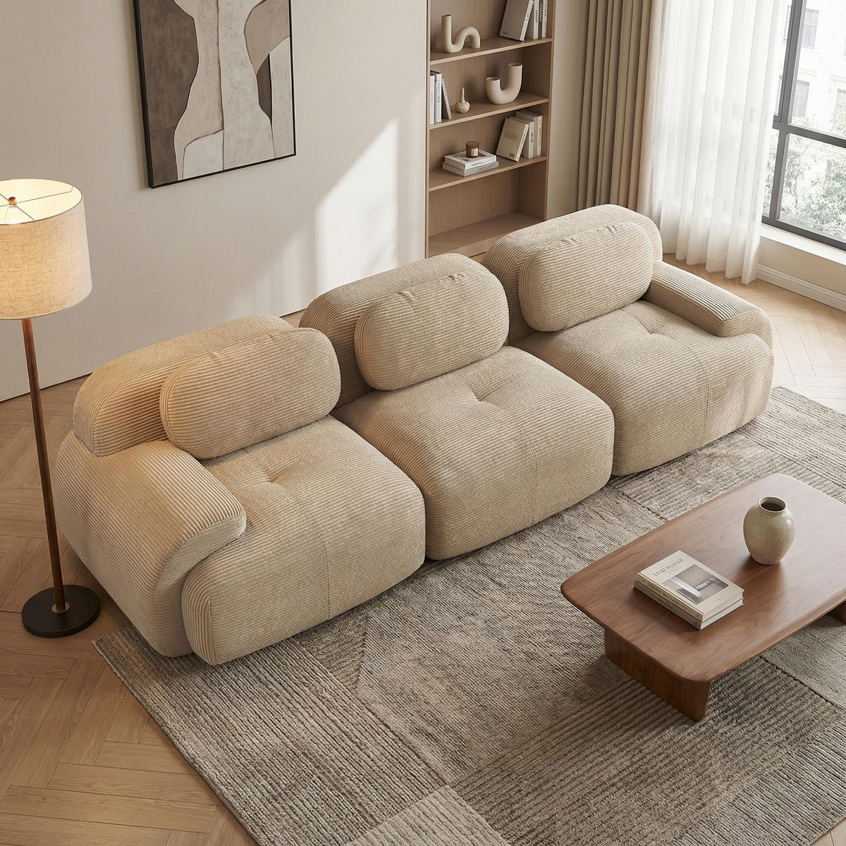 3-SITZER-SOFA in Premium-Cord Montagefrei & Rutschfest - Beige, Textil (298/75/103cm) - Urban Meuble