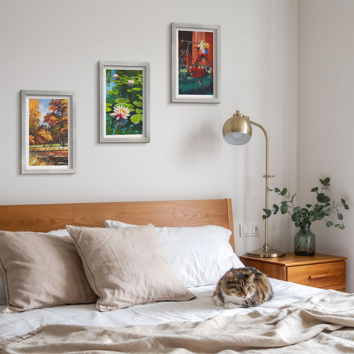 WANDBILDER 3er Set - 20x30 cm Silberner Rahmen - Herbstfarbene Lilienterrasse - Silberfarben, Kunststoff (20/30cm) - ArtPrintCave