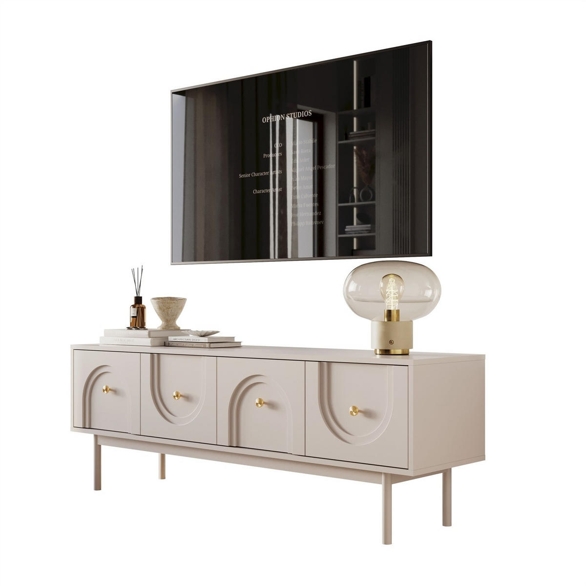 TV-SCHRANK LIBERTY auf Holzbeinen kaschmirfarben - Kaschmir, Holzwerkstoff (154/53.5/39cm) - Lookway