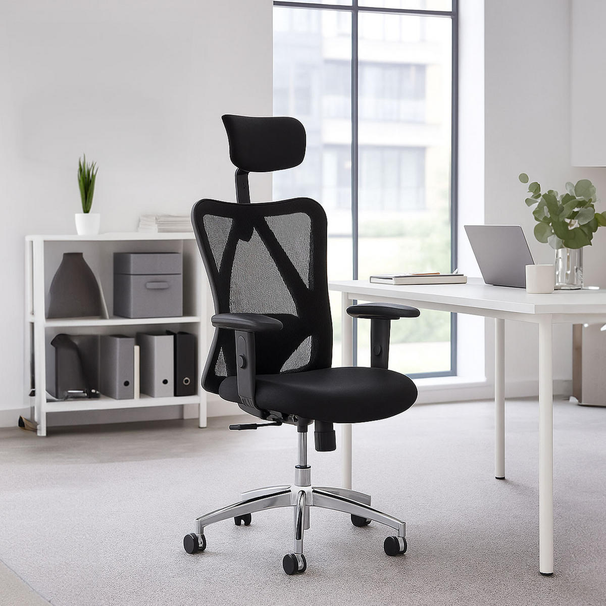 PISARNIŠKI STOL Črn - črna, tekstil (70/131/70cm) - MCW