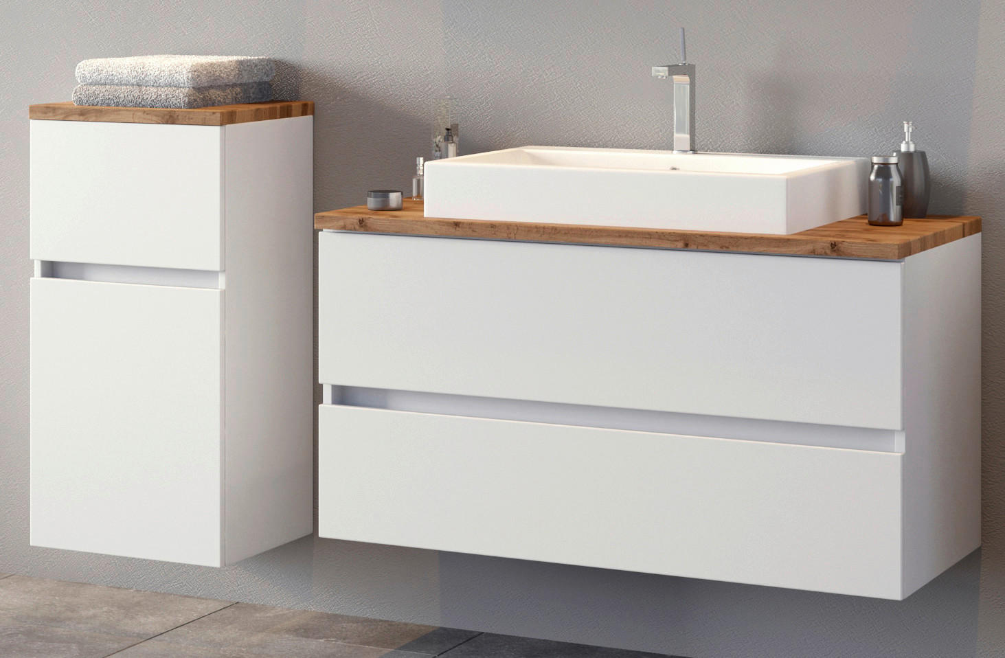 Kúpeľňová séria Pienza II - kúpeľňový program, biele umývadlo, biela skrinka