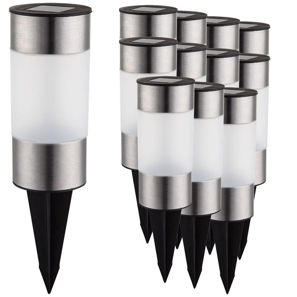 LED AUSSENLEUCHTE Solar Edelstahl Silber 12er Set - Silberfarben, Kunststoff (6.3/6.3/23.5cm) - Globo Lighting