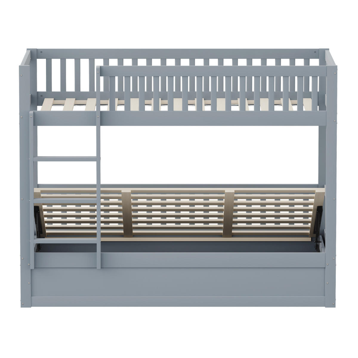 ETAGENBETT mit hydraulischem Stauraum 90x200 cm Massivholz Grau - Grau, Holzwerkstoff (90/200cm) - Beauniv