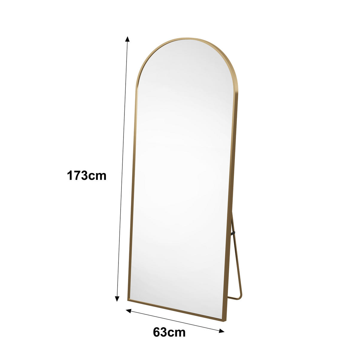 STEHSPIEGEL 63x173cm Gold Aluminiumrahmen Bogenform Freistehend - Gelb, Glas (2/173/63cm) - SHOPENTRA