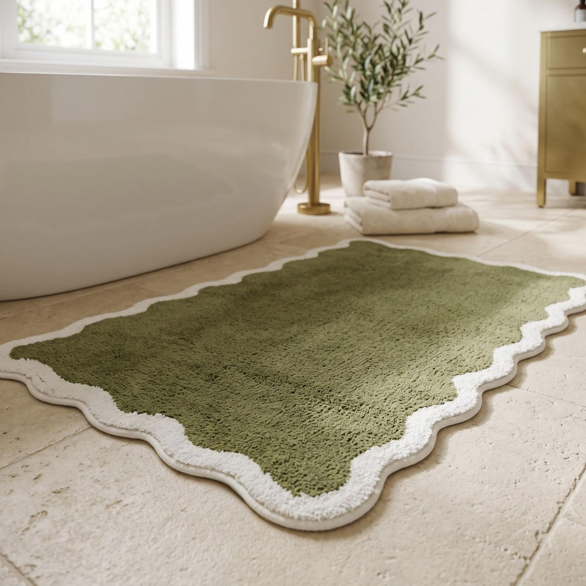 BADTEPPICH Wellenrand 50/80 cm, 100 % Baumwolle - Grün, Textil (50/80cm) - Homescapes