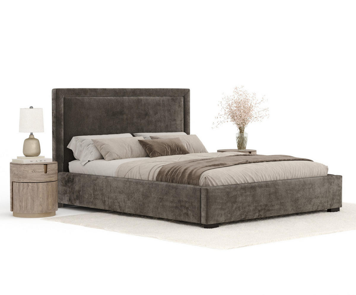 POLSTERBETT Ordina Grau Braun 140/200 cm im Chenille-Stoff - Graubraun/Schwarz, Holz/Holzwerkstoff (140/200cm) - Maison de Reve