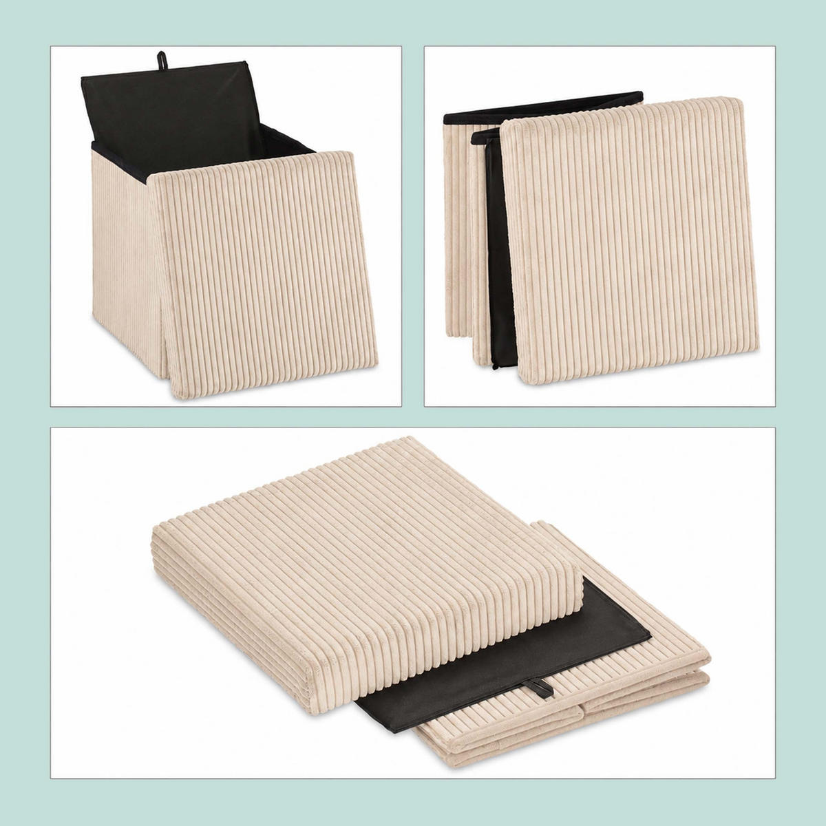 SITZWÜRFEL Beige faltbar Stauraum - Beige, Holzwerkstoff/Textil (38/38/38cm) - Relaxdays