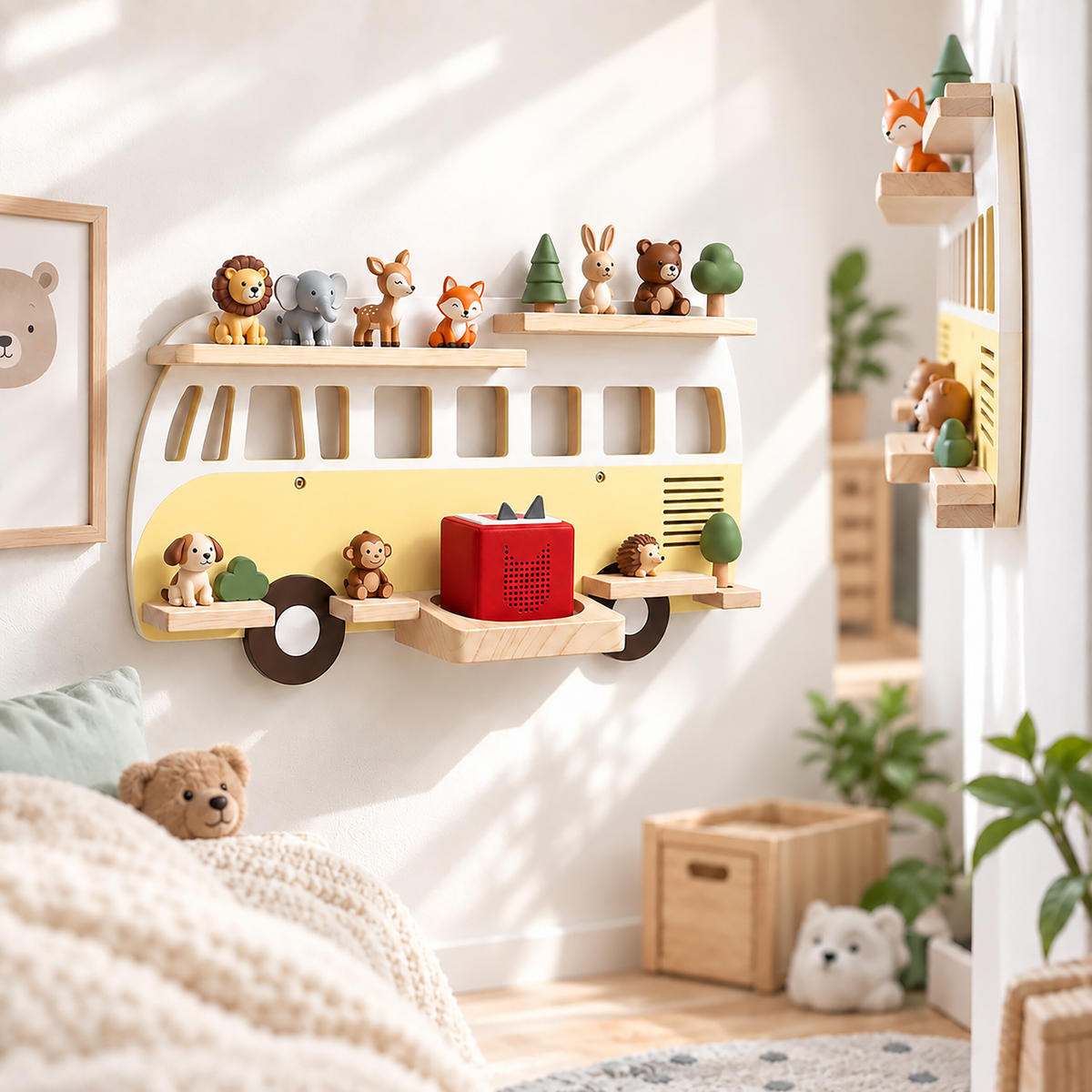 WANDREGAL Gelb Busform für 25 Hörfiguren - Gelb, Holz (62/32/13cm) - Relaxdays