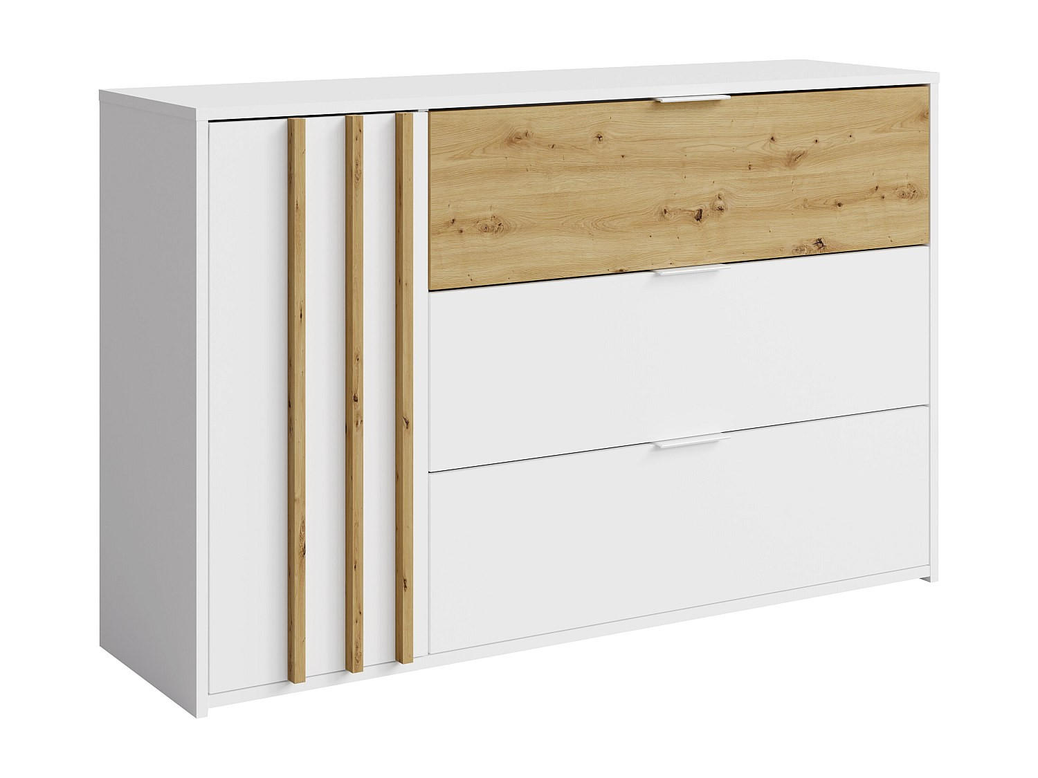 KOMMODE - 125 x 35 - holz - naturfarben hell, weiß Tunalo - Weiß, Holz (125/79/35cm) - Vente-Unique