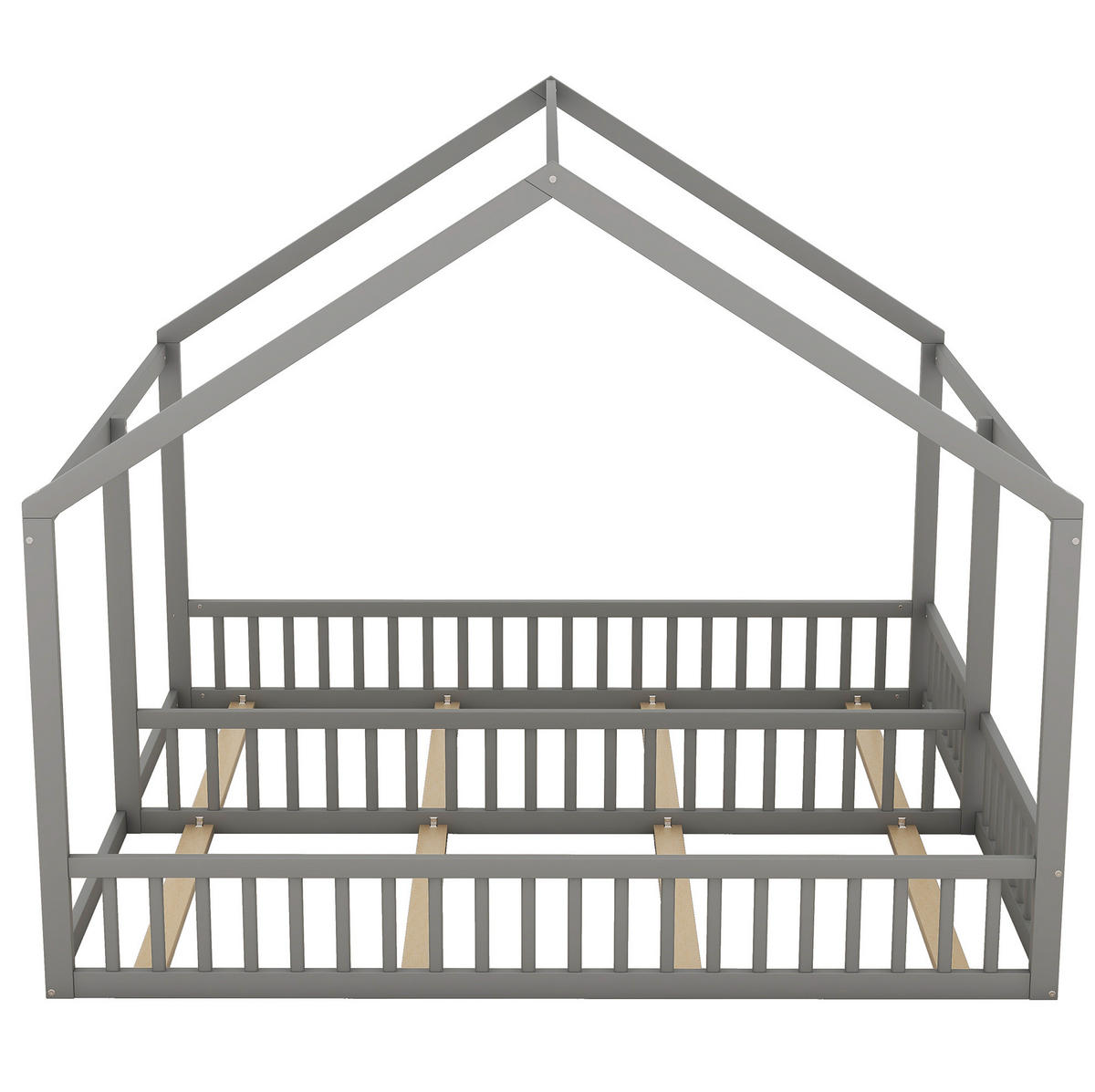 KINDERBETT aus Kiefer 204x187x168 cm Grau 2-in-1 Hausbett mit Schutzgitter - Grau, Holz (90/200cm) - Modfu