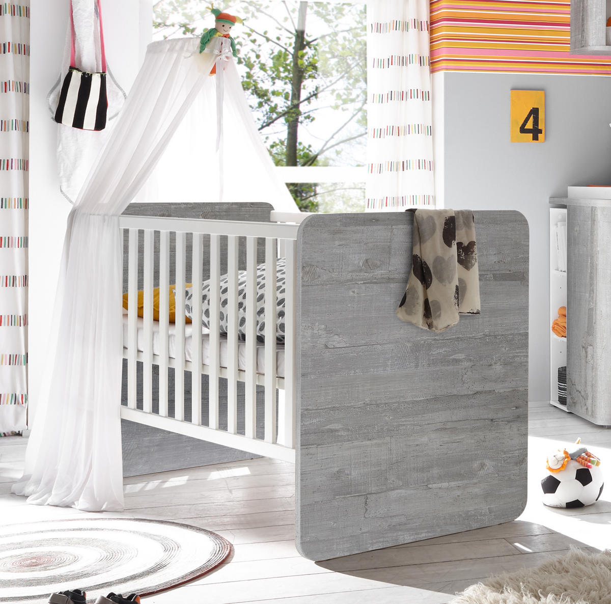 BABYZIMMER Frieda in Vintage Wood Grey und Weiß matt 6 teilig - Grau, Holzwerkstoff (120/200/80cm)