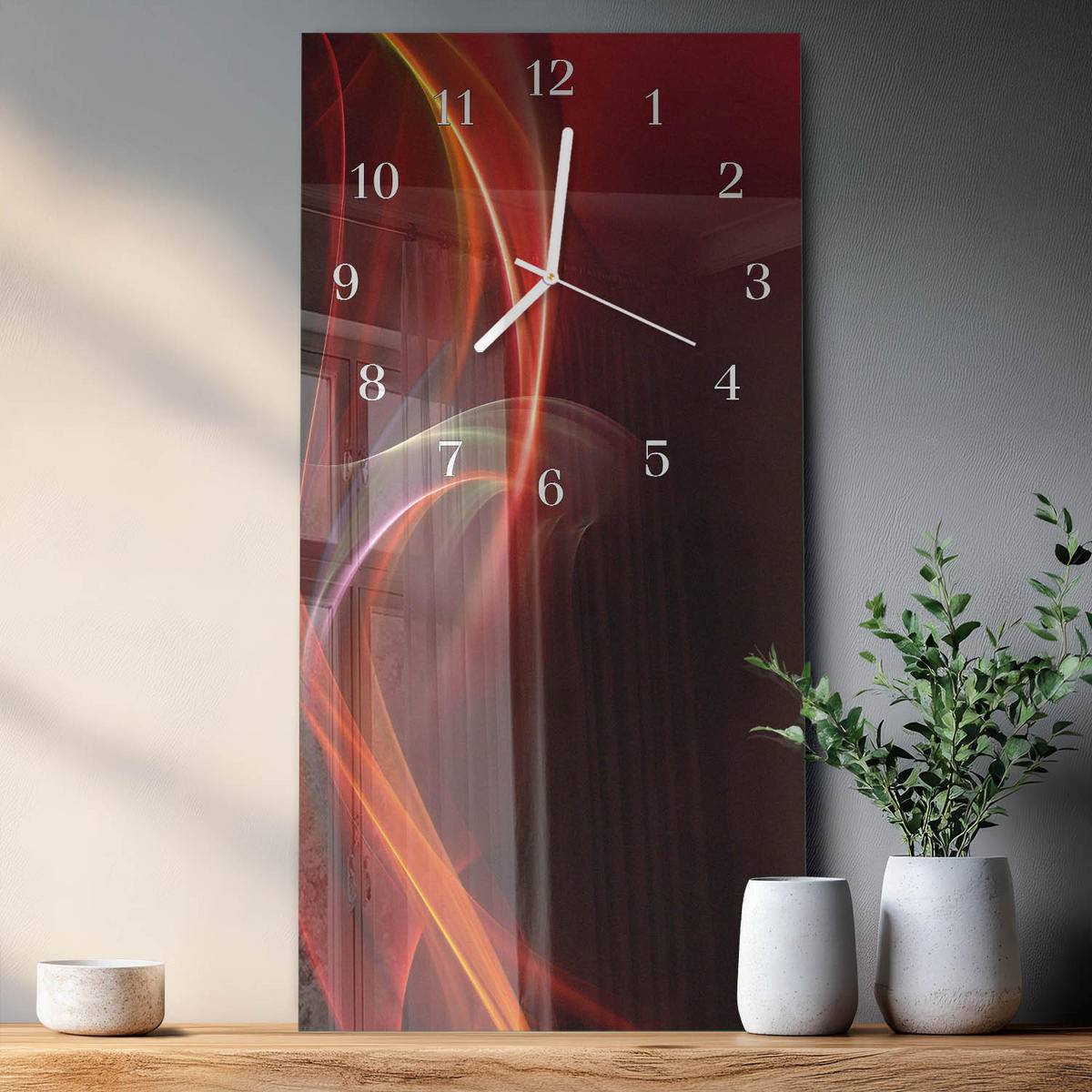 WANDUHR 30x60 cm - Abstraktion - Rot, Glas (30/60/0.4cm) - TULUP