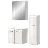 BADMÖBEL SET 3-teilig weiß Hochglanz 105 cm, Badkombination inklusive Waschbecken - Weiß Hochglanz/Silberfarben, Holzwerkstoff/Kunststoff (105/185/46cm) - Inn.Furn