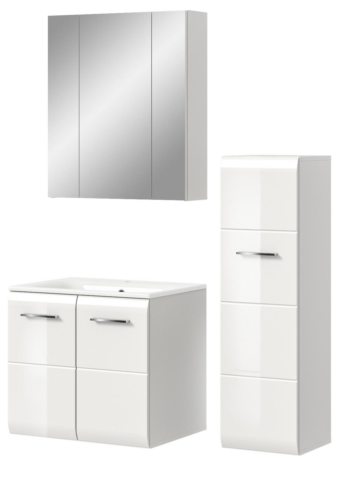 BADMÖBEL SET 3-teilig weiß Hochglanz 105 cm, Badkombination inklusive Waschbecken - Weiß Hochglanz/Silberfarben, Holzwerkstoff/Kunststoff (105/185/46cm) - Inn.Furn
