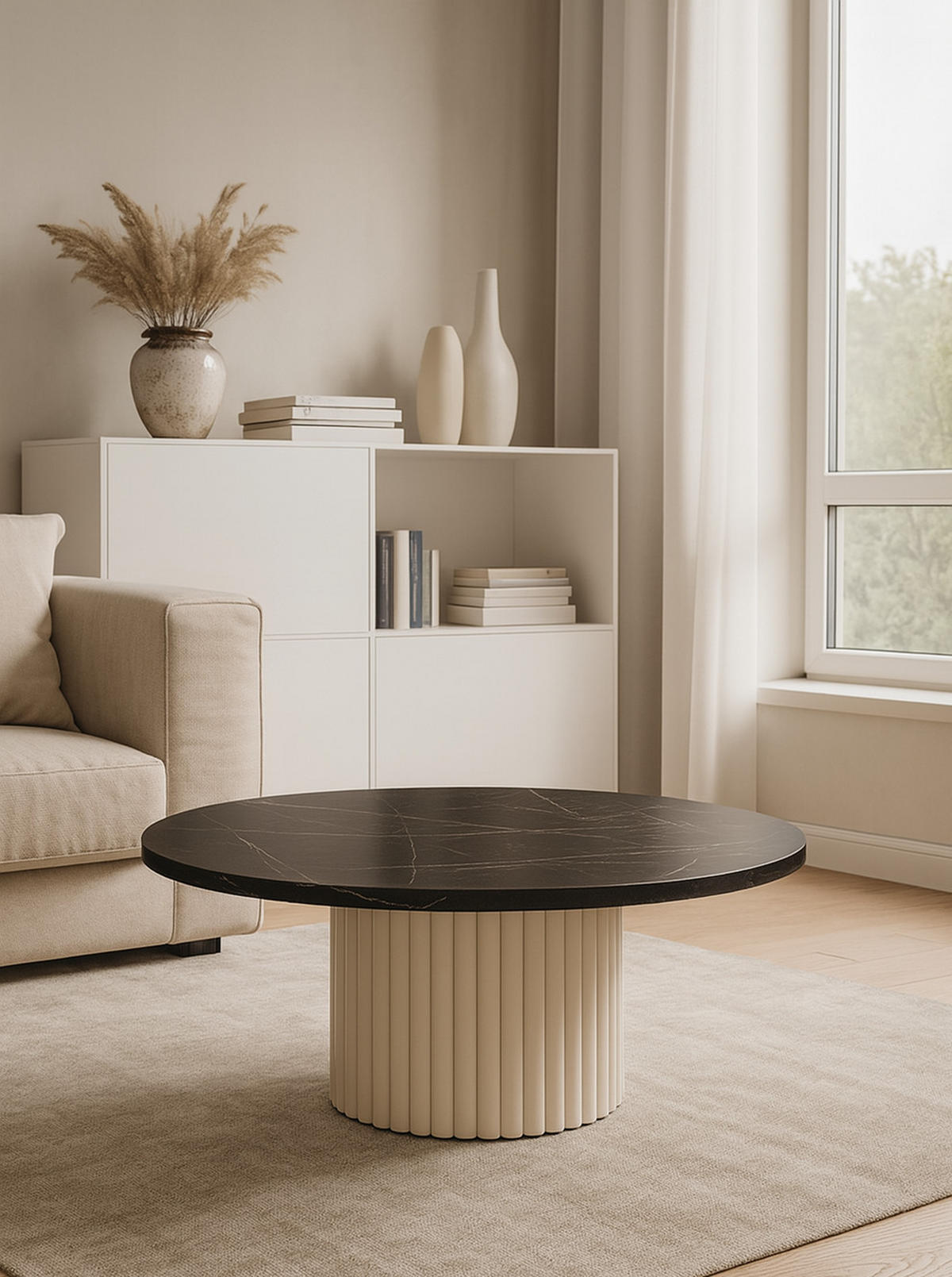 COUCHTISCH Schwarz Riko Marmur Kaschmir Basis 90 cm - Schwarz, Holzwerkstoff (90/90/42cm) - Sepro Meble