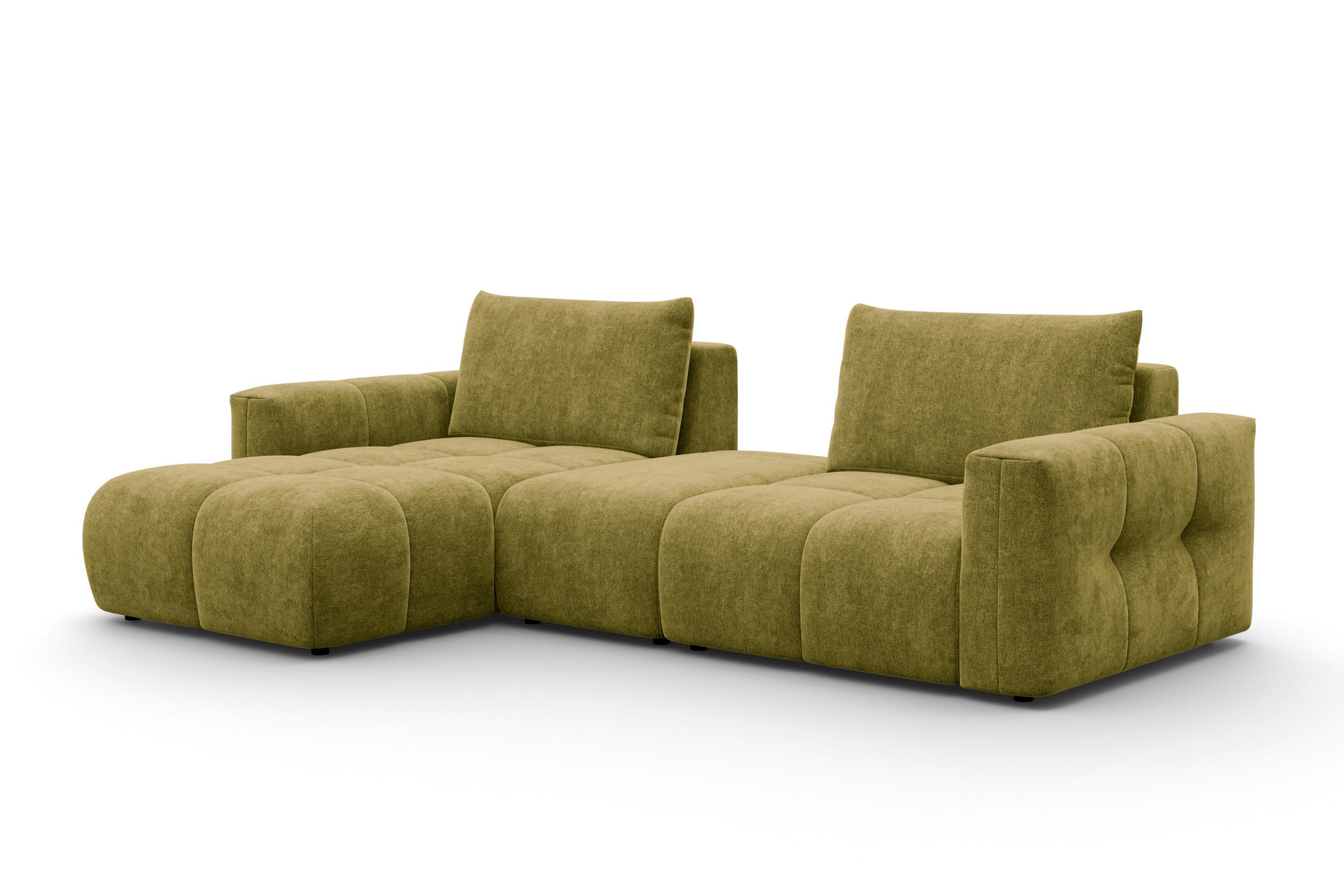 ECKSOFA VERONA 4-Sitzer LINKS, Khaki - Schwarz/Grün, Holz/Textil (282/173cm) - Courtois Laville