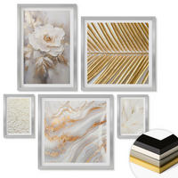 WANDBILDER 5er Set - 50x50 cm & 20x30 cm & 40x60 cm Silberner Rahmen - Abstrakte Katzenmalereien - Silberfarben, Kunststoff (40/60cm) - ArtPrintCave