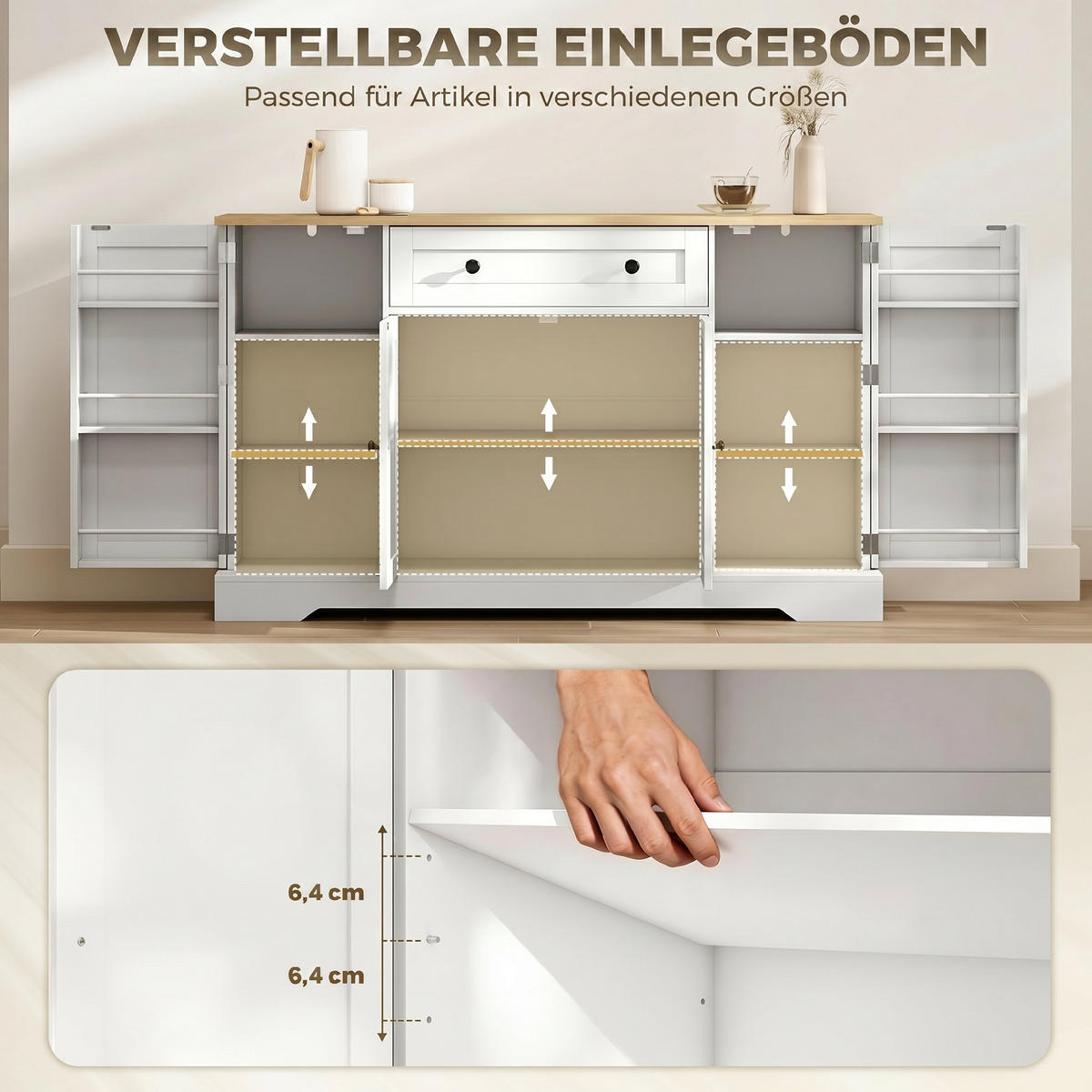 SIDEBOARD Spanplatte MDF Weiß - Schwarz/Weiß, Holzwerkstoff/Metall (40/83.5/138cm) - HOMCOM