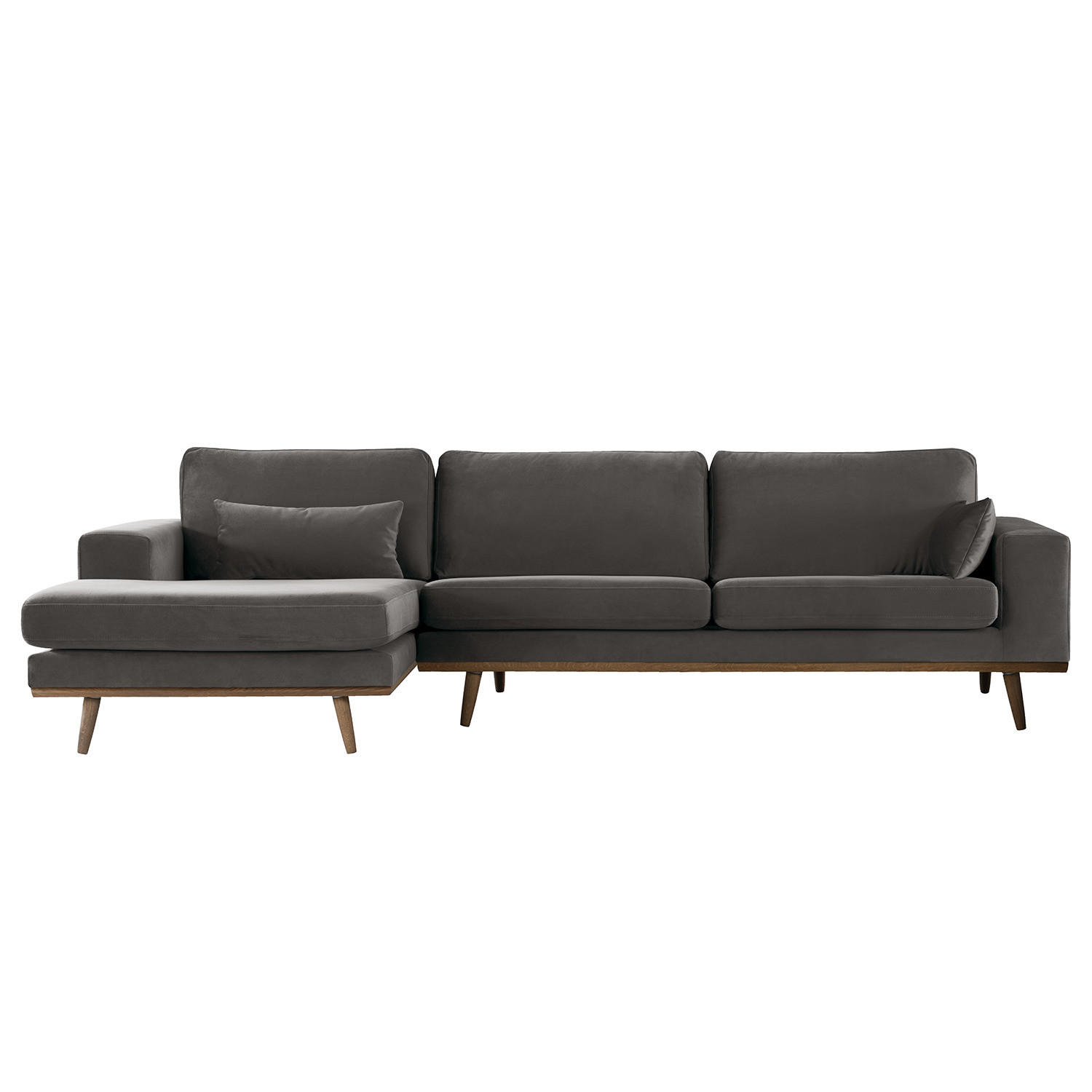 ECKSOFA mit Longchair - Eichefarben/Dunkelgrau, Eichenholz/Textil (281/153cm) - home24