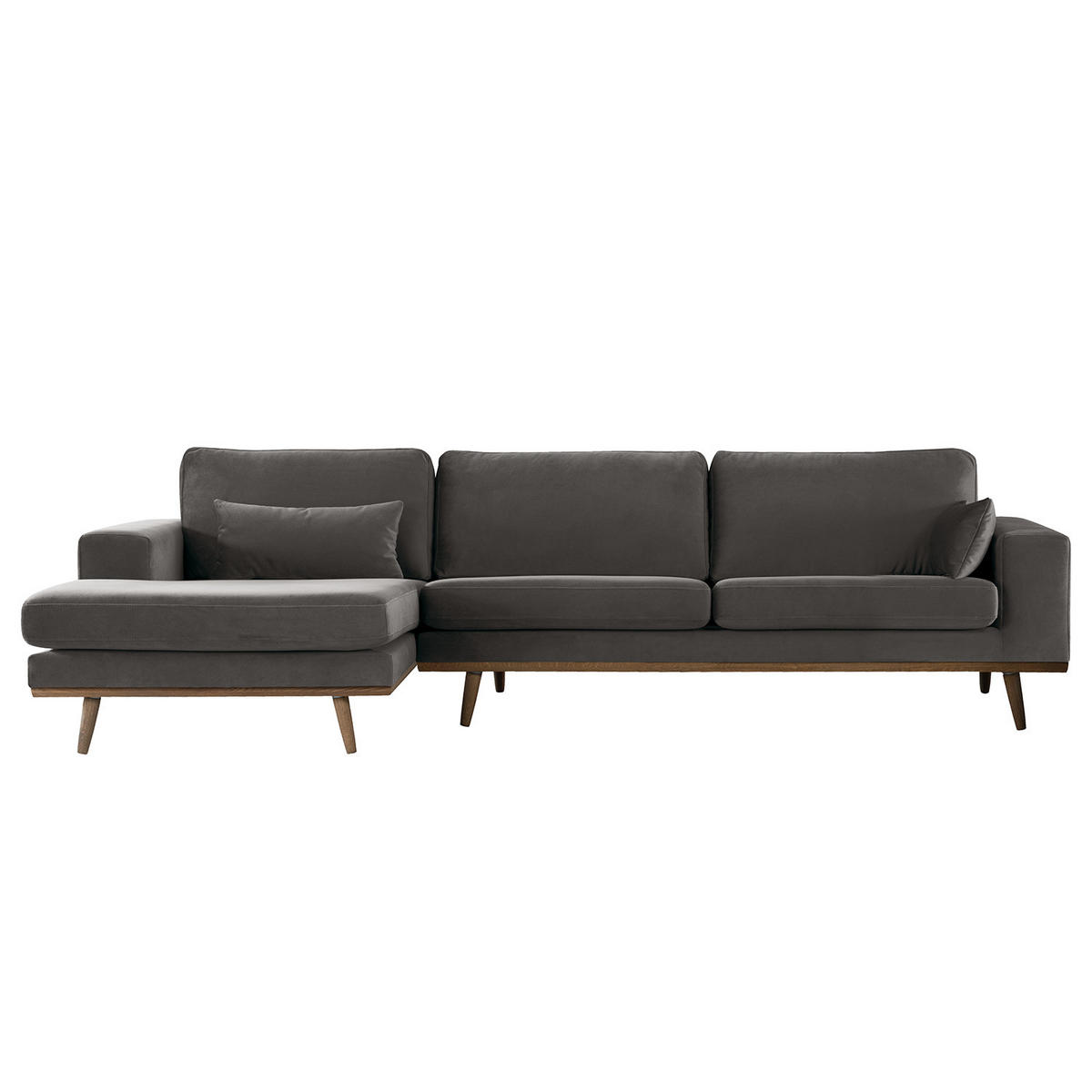 ECKSOFA mit Longchair - Eichefarben/Dunkelgrau, Eichenholz/Textil (281/153cm) - home24