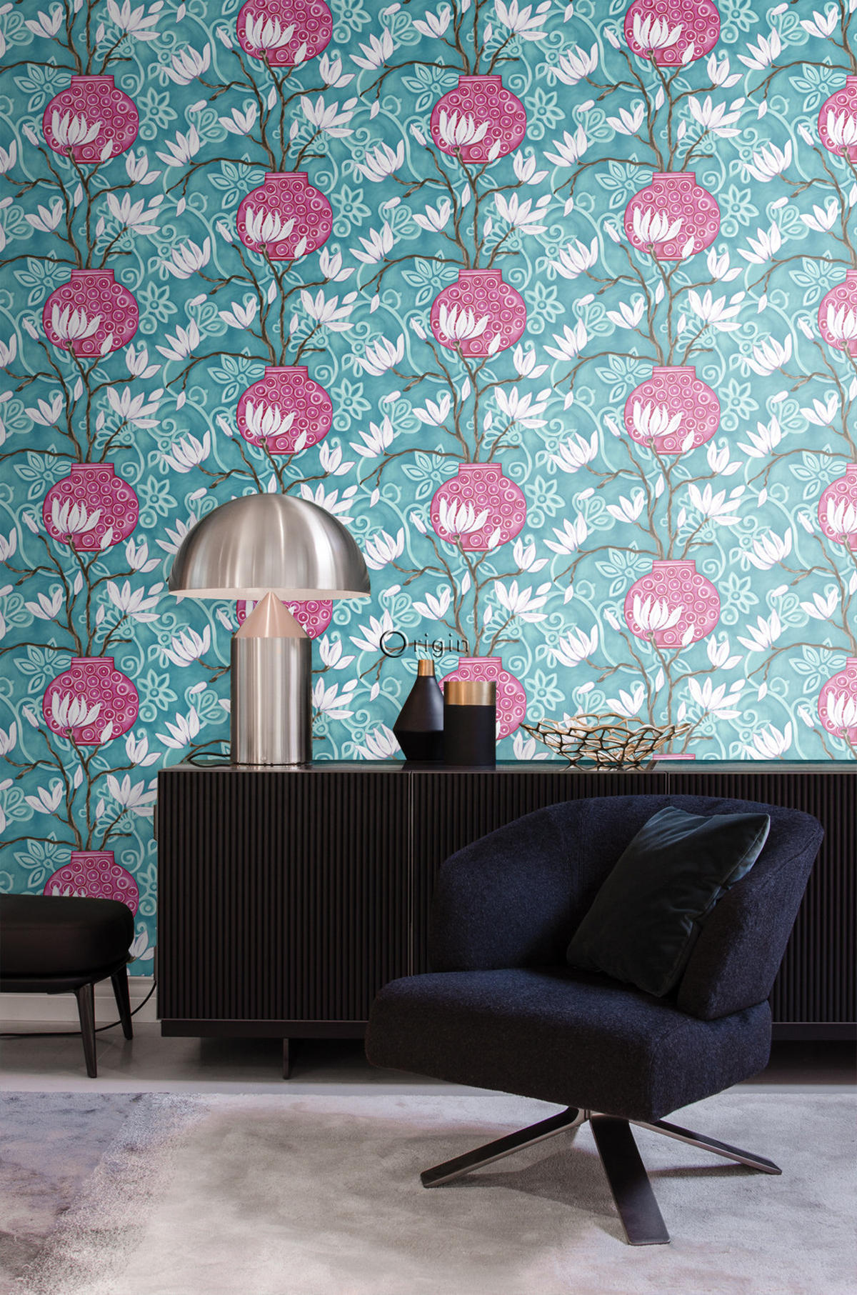 TAPETE Magnolie 53 cm x 10.05 m - Türkis, Papier (53/1000cm) - Origin Wallcoverings