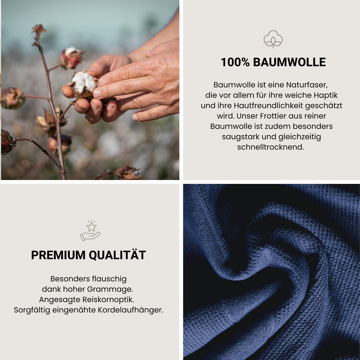 HANDTUCHSET Turin - 4-teilig - 50 x 100 cm - Dunkelblau - Dunkelblau, Textil (50/100cm) - SCHIESSER