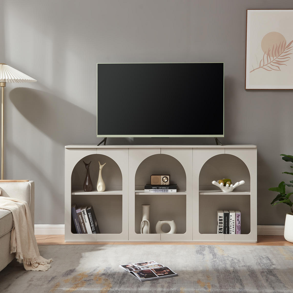 PŘÍSTĚNNÝ STOLEK Trorhun - šedá, kompozitní dřevo (30/80/160cm) - [en.casa]