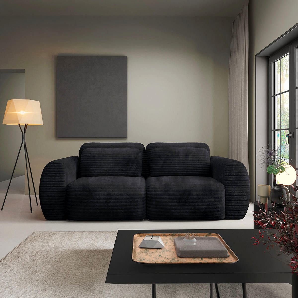 SOFA Camilla 3 Sitzplätze Schwarz - Schwarz, Holz (266/95/121cm) - Petits-meubles