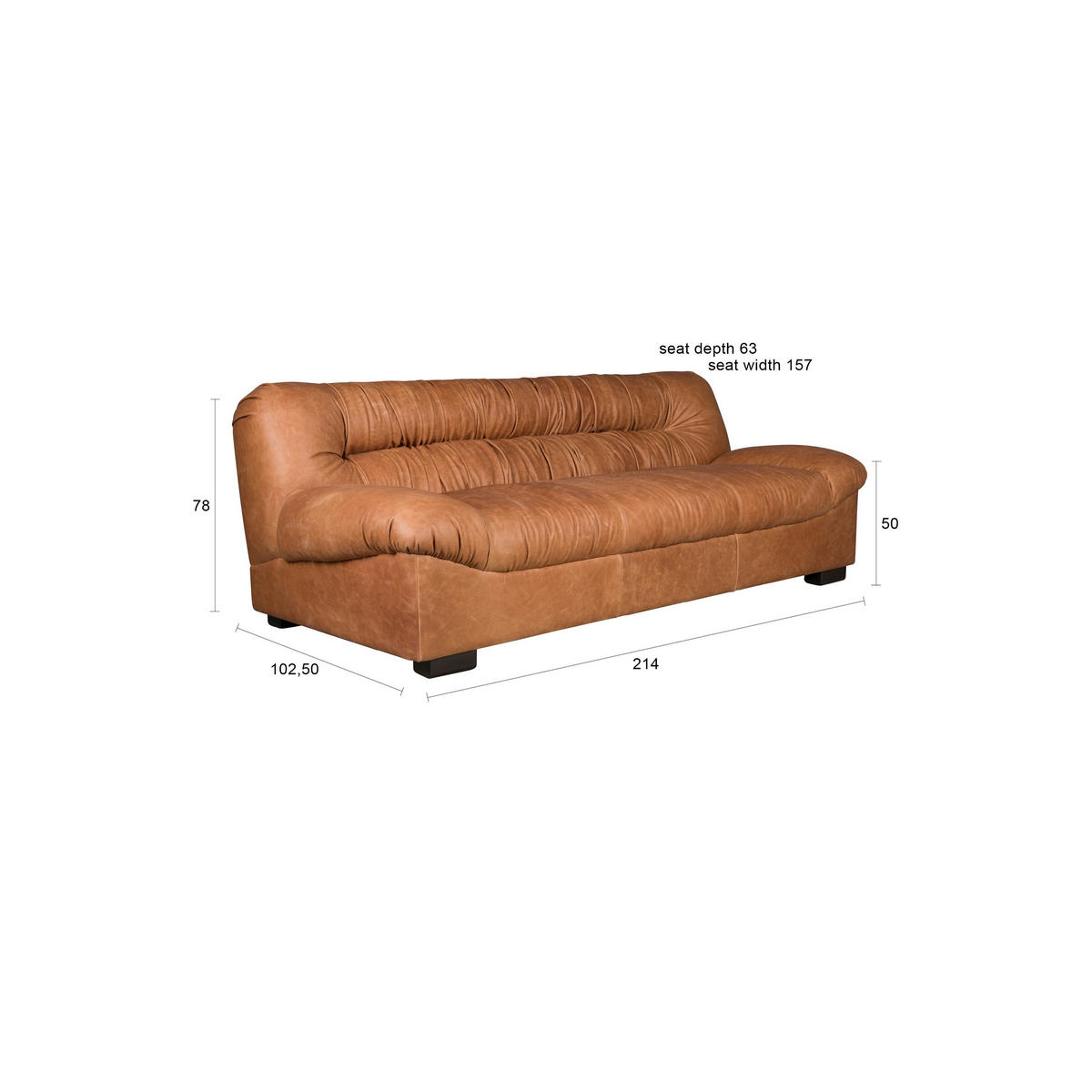 SOFA 3-SITZER Douglas Leder Cognac/ Braun - Pastellblau/Braun, Leder (214/78/102.5cm) - Dutchbone
