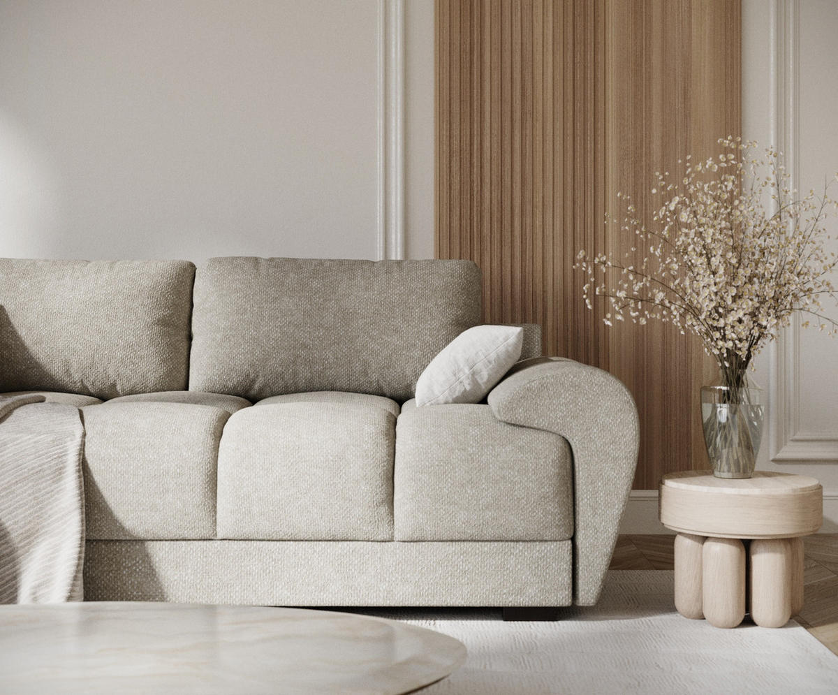 3-SITZER SOFA Peebles Beige Grau Chenille-Stoff - Beige/Schwarz, Holz/Holzwerkstoff (244/90/101cm) - Maison de Reve