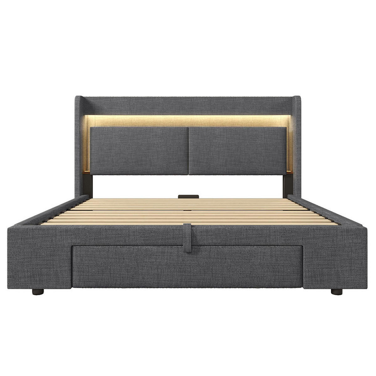 POLSTERBETT 160x200 cm ohne Matratze,Leinen in Grau - Grau, Textil (160/200cm)