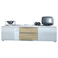 LOWBOARD Linio Eiche sägerau - Weiß Hochglanz/Sonoma Eiche, Holzwerkstoff (138.5/37.5/35cm) - Vladon